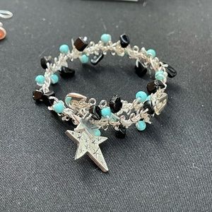 TURQUOISE AND BLACK TOURMALINE WIRE BRACELET